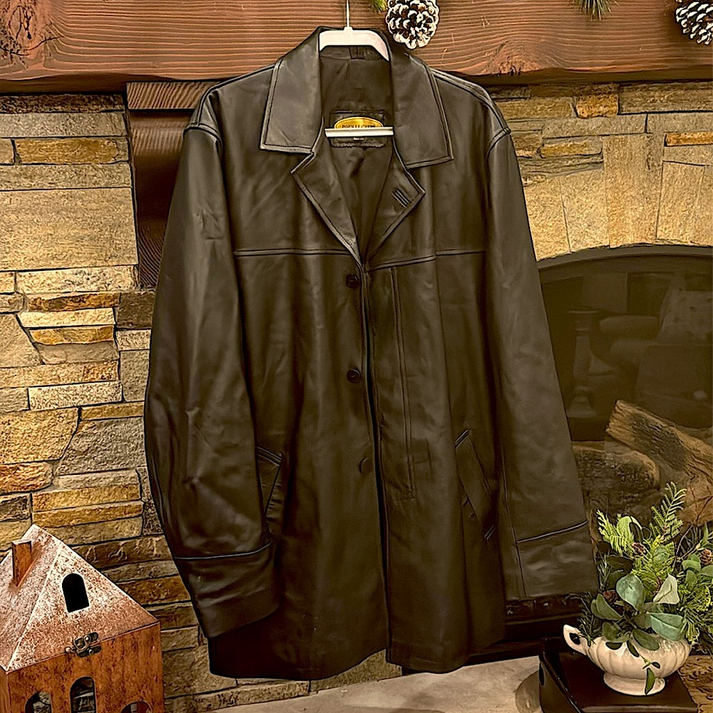 Men's Black Leather Trench Coat - Classic Longline Jacket